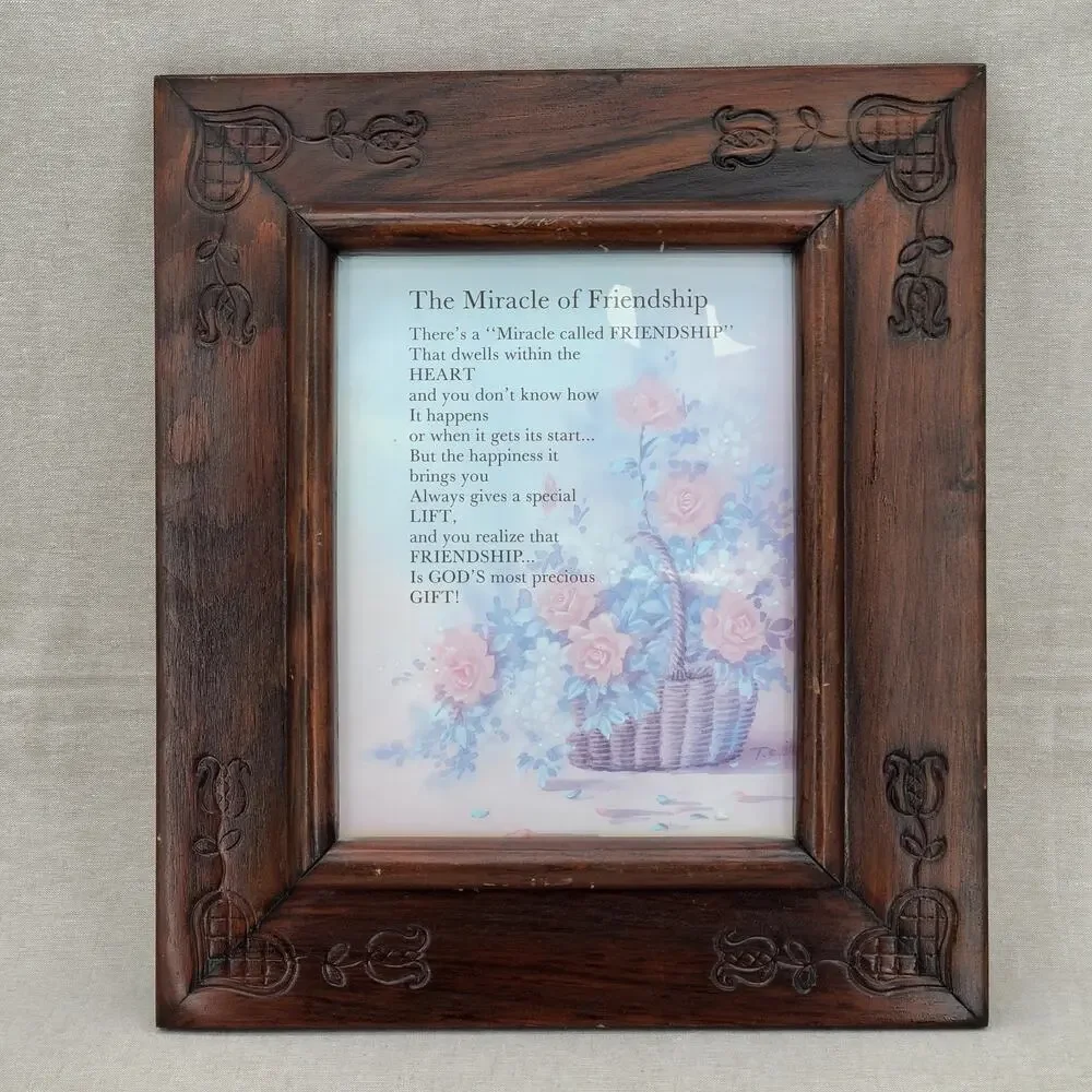 Beautiful Vintage Carved Wooden Picture Frame, Raised Bevel Molding 8